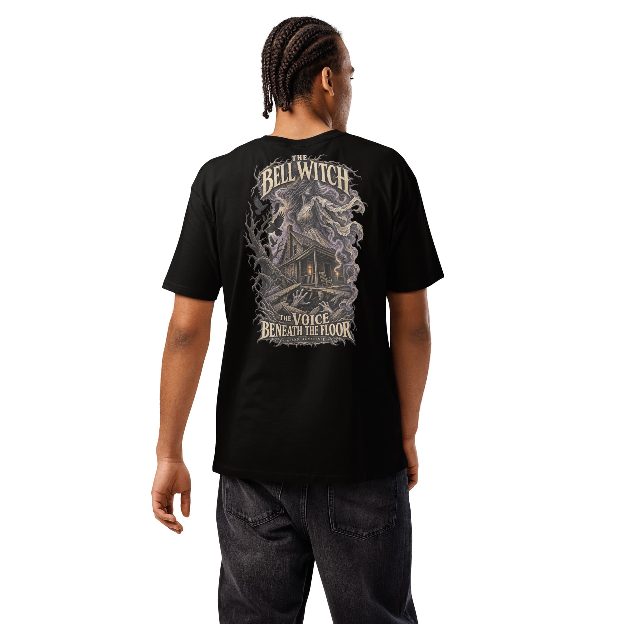 Bell Witch T-Shirt, Black, Back, worn