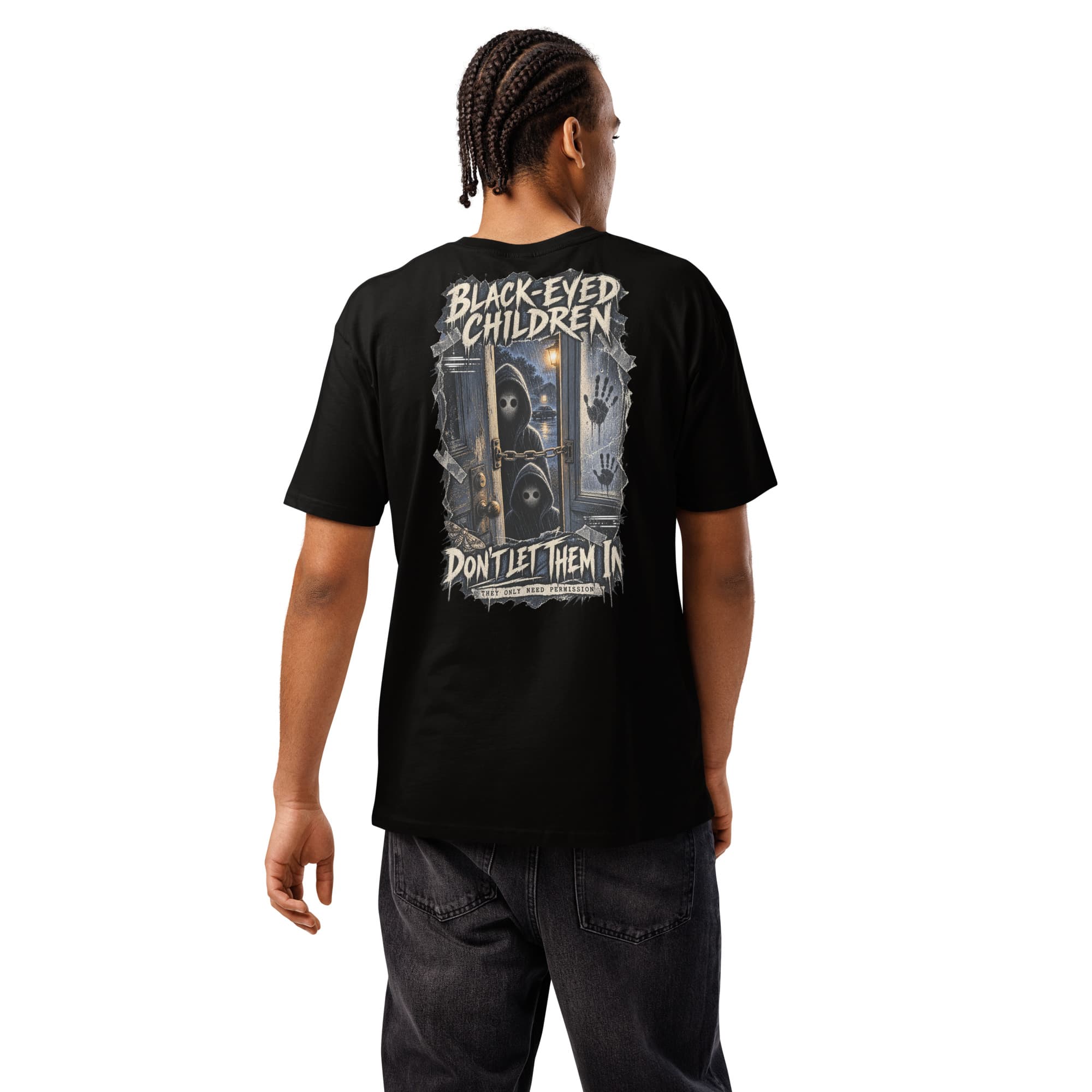 Black Eyed Children T-Shirt, Black, Back, worn