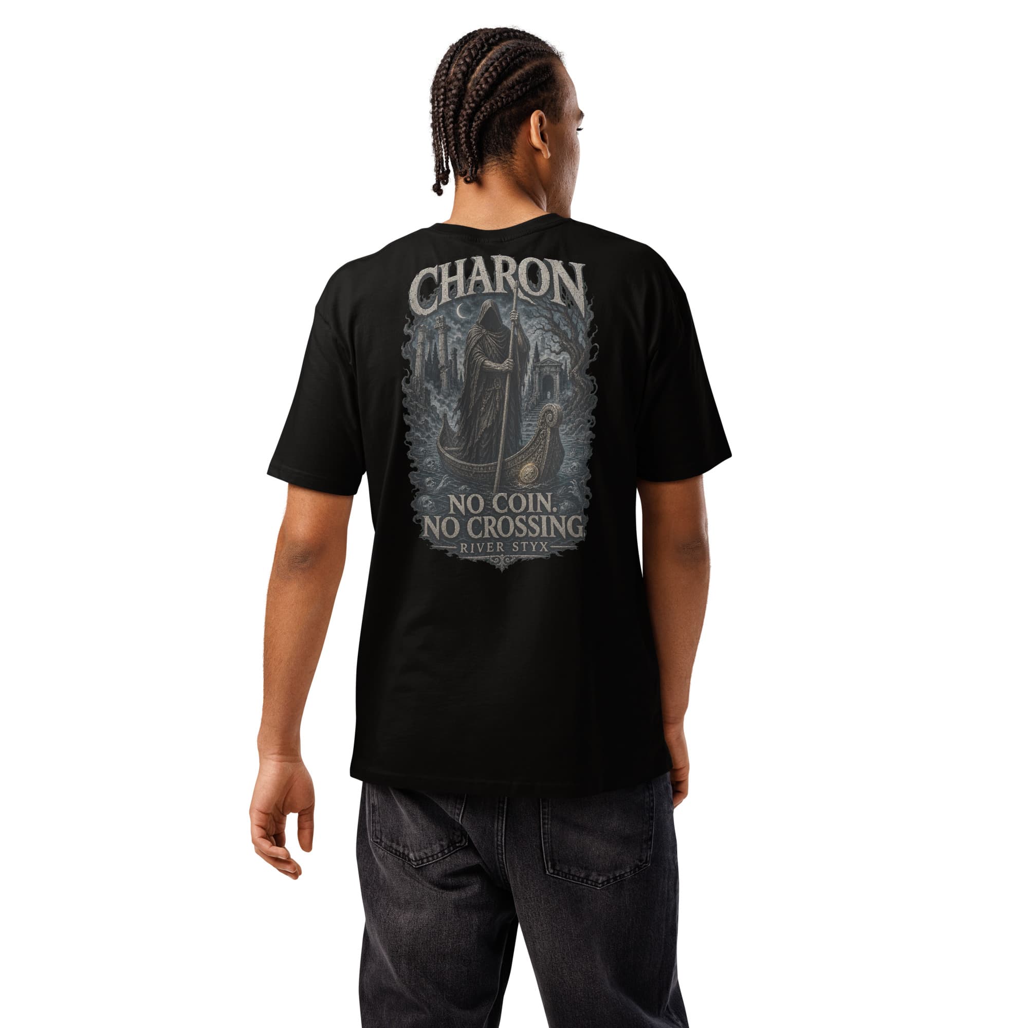 Charon T-Shirt, Black, Back, worn