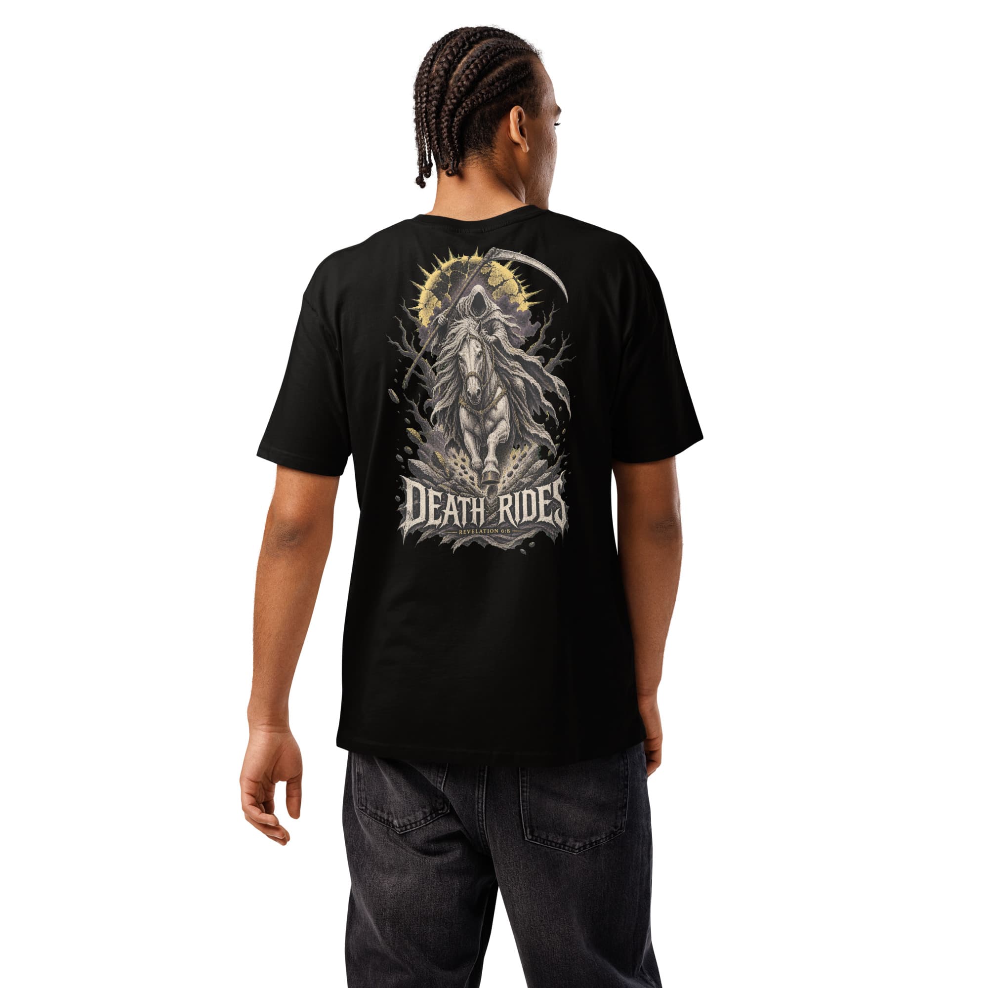 Death Rides T-Shirt, Black, Back, worn