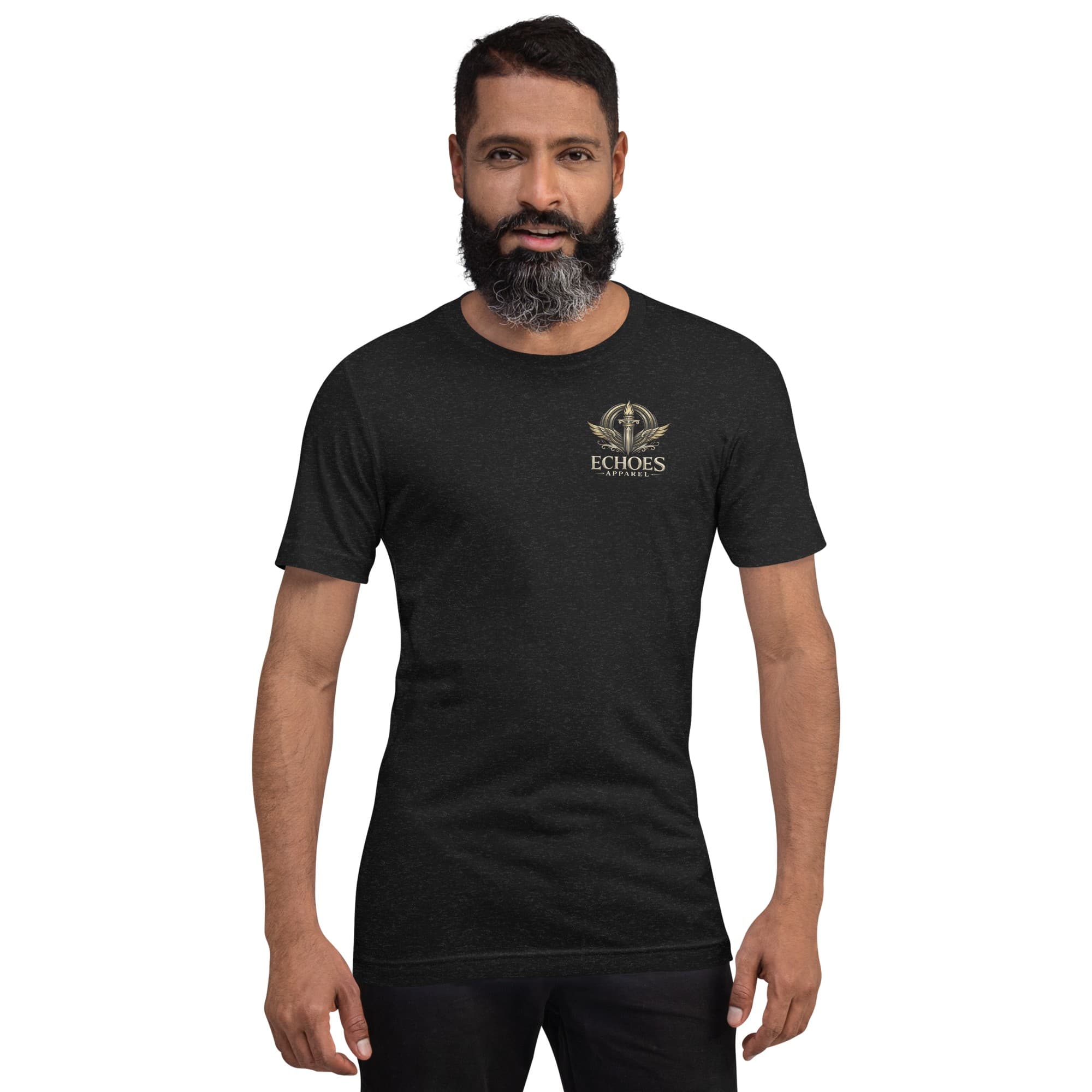 Faith Over Fear T-Shirt, Black Heather, Front, worn