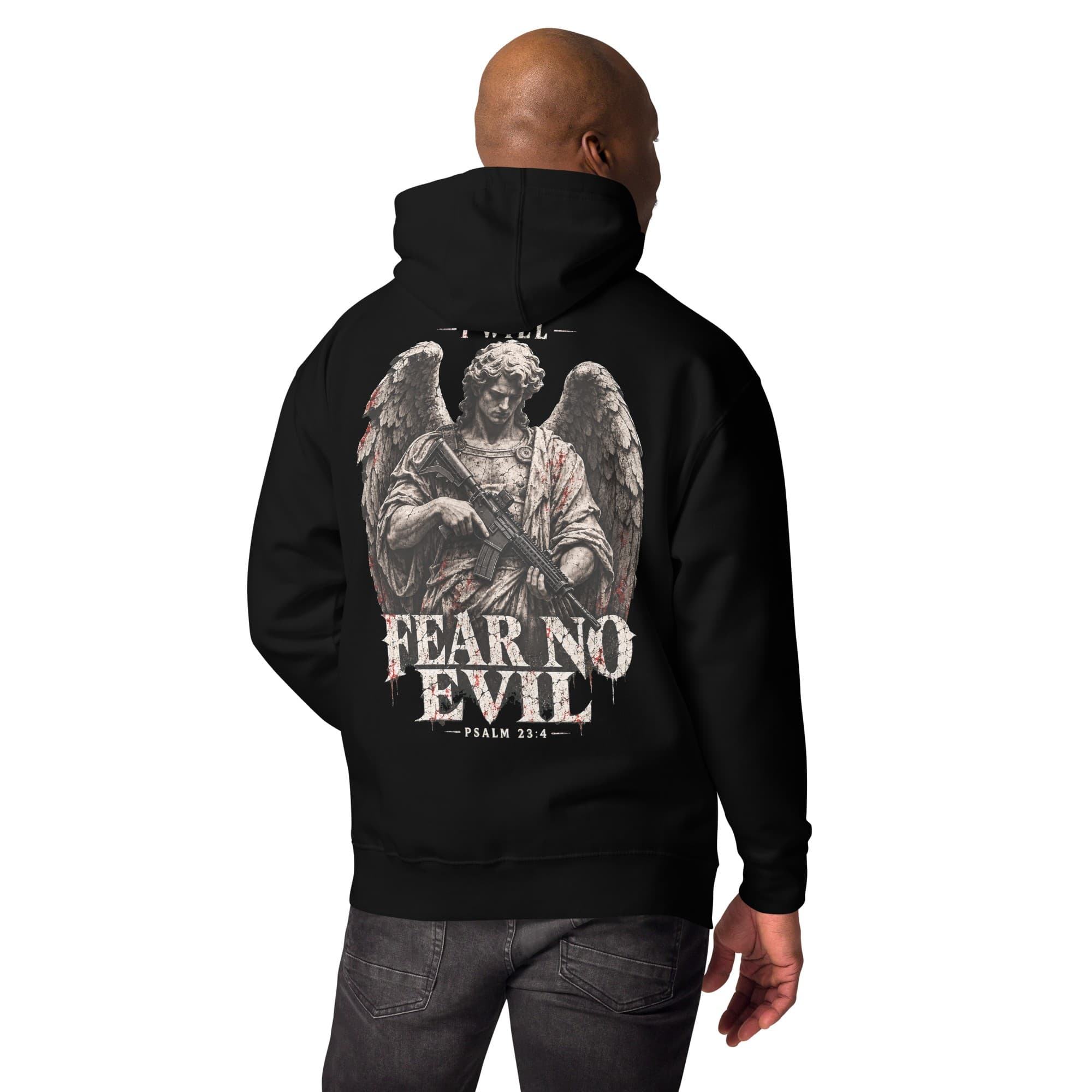 Fear No Evil Hoodie, Black, Back, worn