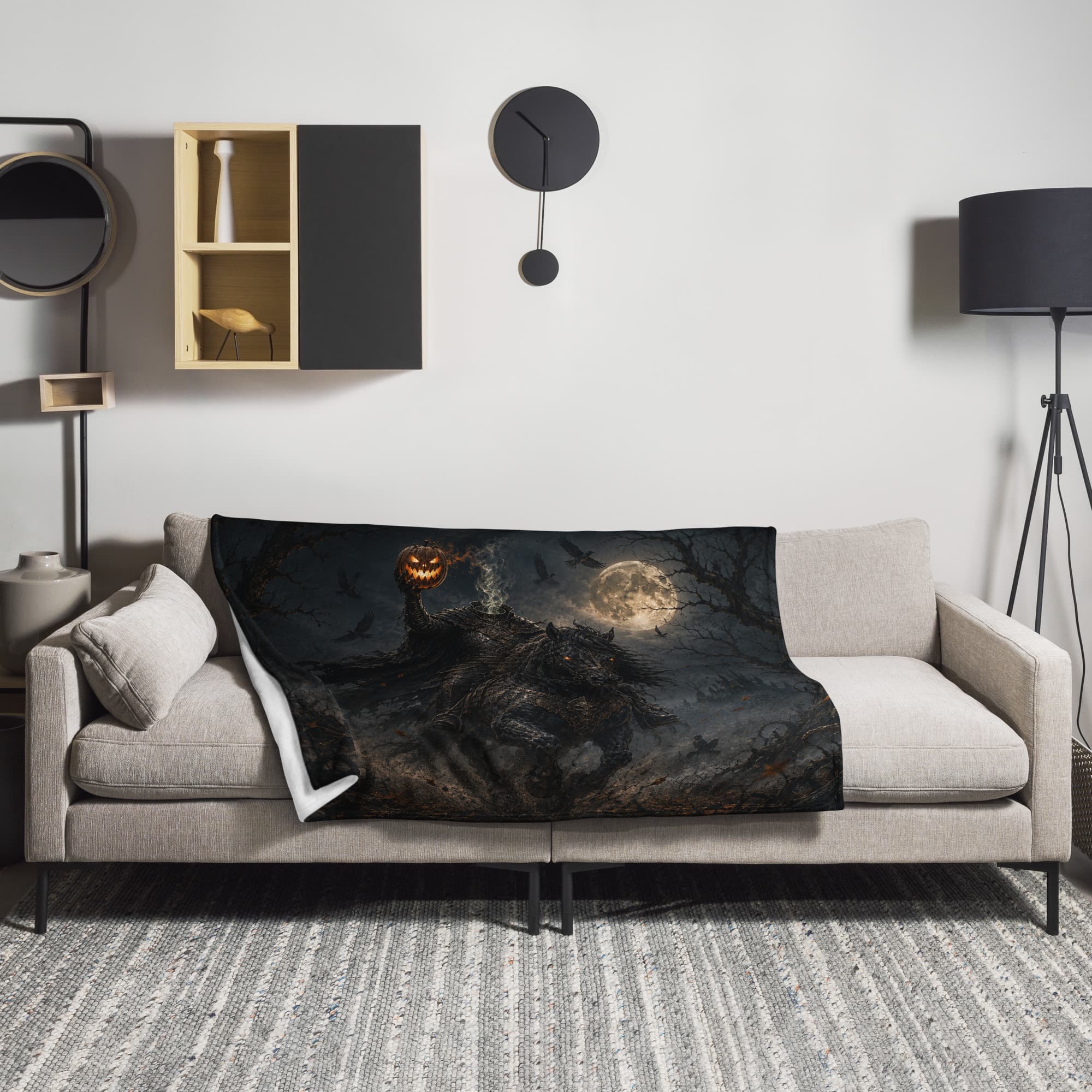 Headless Horseman Throw Blanket, Natural, Angle