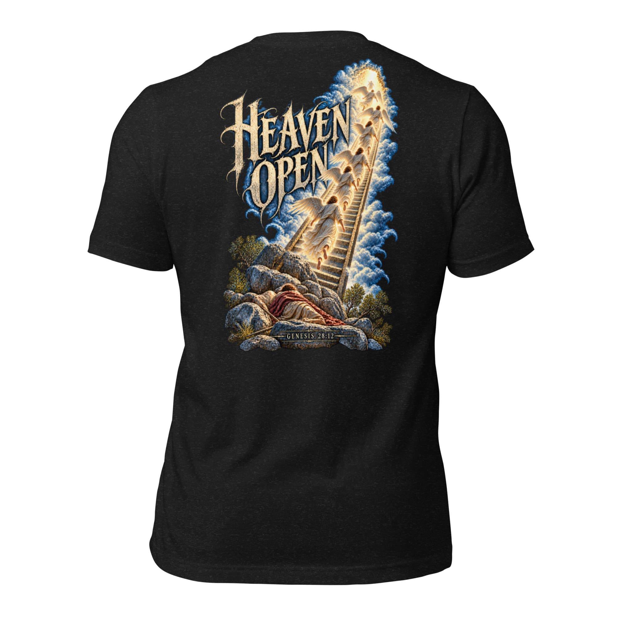 Heaven Open T-Shirt, Black Heather, Back