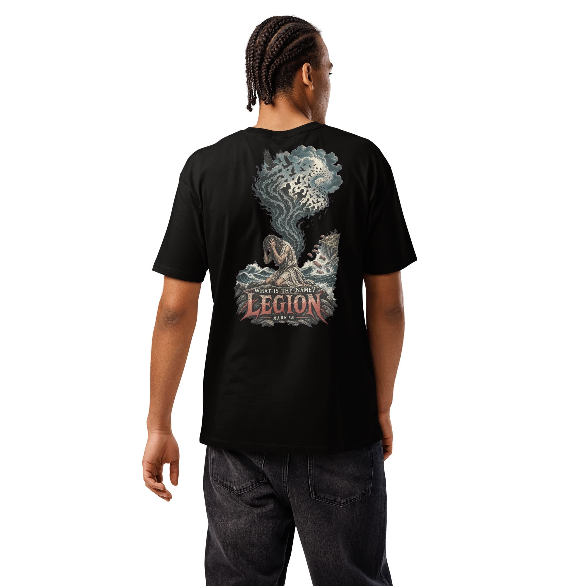 Legion T-Shirt, Black, Back, worn