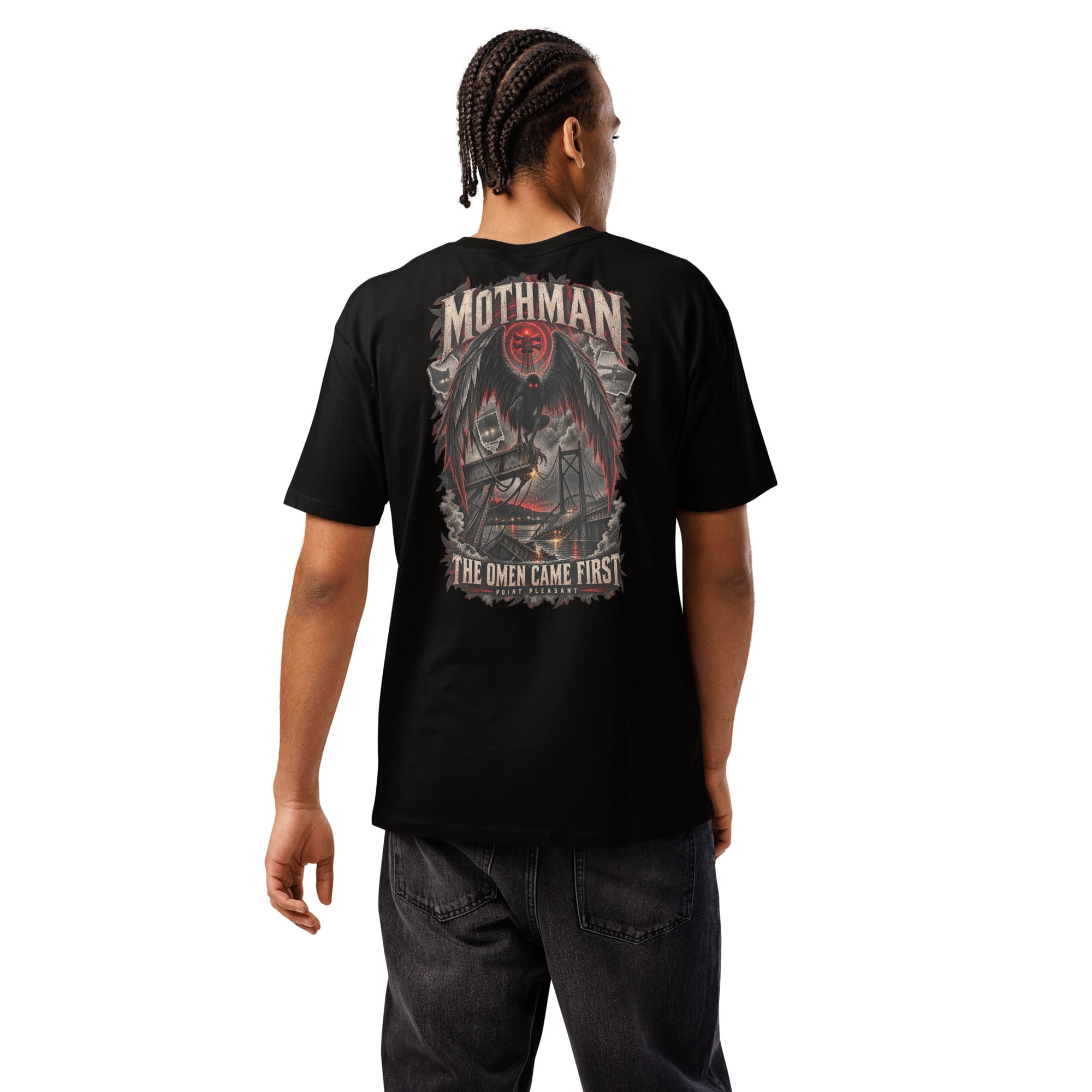 Mothman T-Shirt, Black, Back, worn