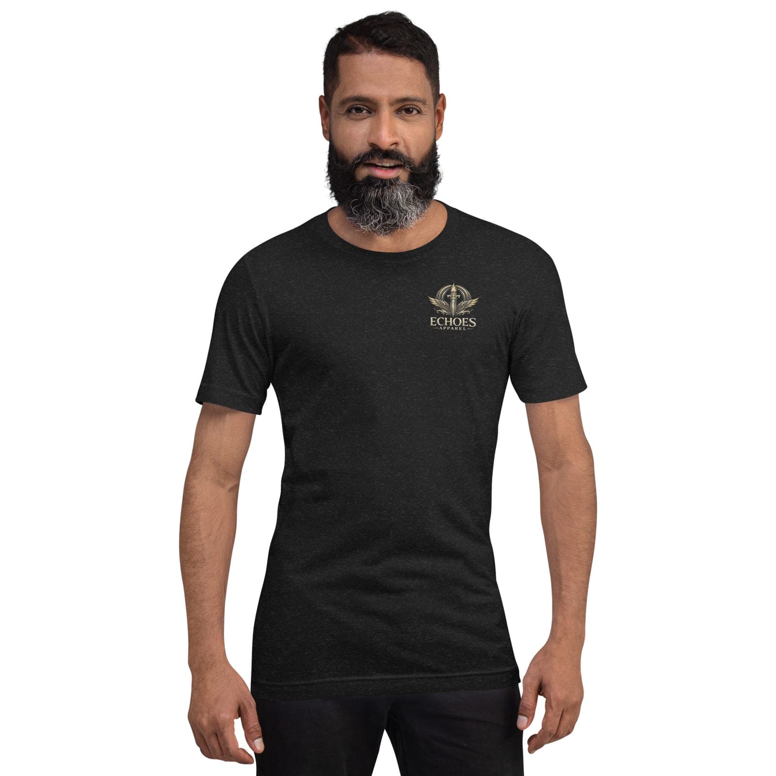 Ra T-Shirt, Black Heather, Front, worn
