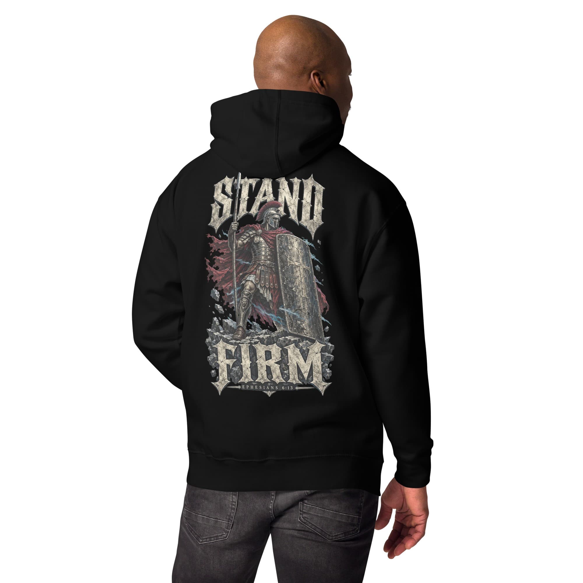 Stand Firm Hoodie, Black, Back, worn