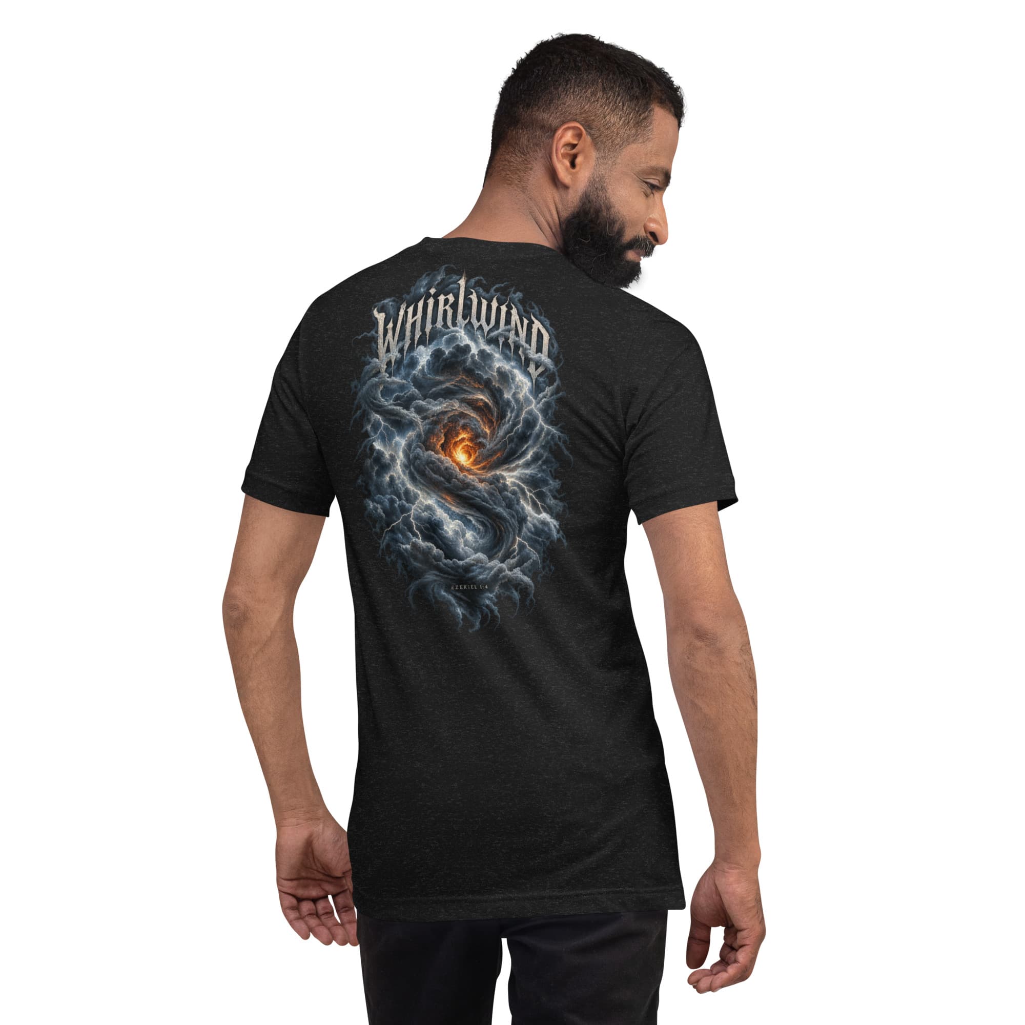 Whirlwind T-Shirt, Black Heather, Back, worn